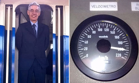 Spanish train driver Francisco Jose Garzon Amo and a speedometer reading he took previously