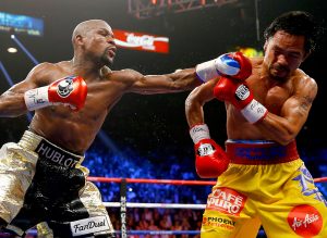 Floyd Mayweather in actie tegen Manny Pacquiao