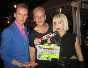 Fashion chicks: acteur Patrick Martens, Mode ontwerper Jan Boelo & actrice Victoria Koblenko (Vlnr.)