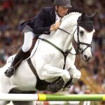 2004-07-15 14:04:00 FILES - Dutchman Jeroen Dubbeldam jumps on his horse De Sjiem during a show jumping competition of the CHIO World Equestrian Festival in the western town of Aachen, 30 June 2002. Dubbeldam, actual holder of the olympic title, is one of the keenest rivals for German riders, when international concurrence competes during the CHIO lasting until 18 July 2004. The equestrian festival gives the opportunity to the world©s best riders to control their positions prior to the Olympic Games 2004 in Athens. AFP PHOTO BONGARTS/CHRISTOF KOEPSEL GERMANY OUT TO GO WITH STORY