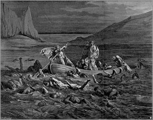 Dante steekt de river Styx over met behulp van veerman Charon - Gustave Dore