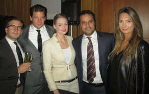 Francois-Leon van der Velden, Vincent de Croock, hoofdredacteur Glamourland TV Erieke Kuitert, kaviaarhandelaar Hossein Akef & Melissa Vandamme van Dior (v.l.n.r.)